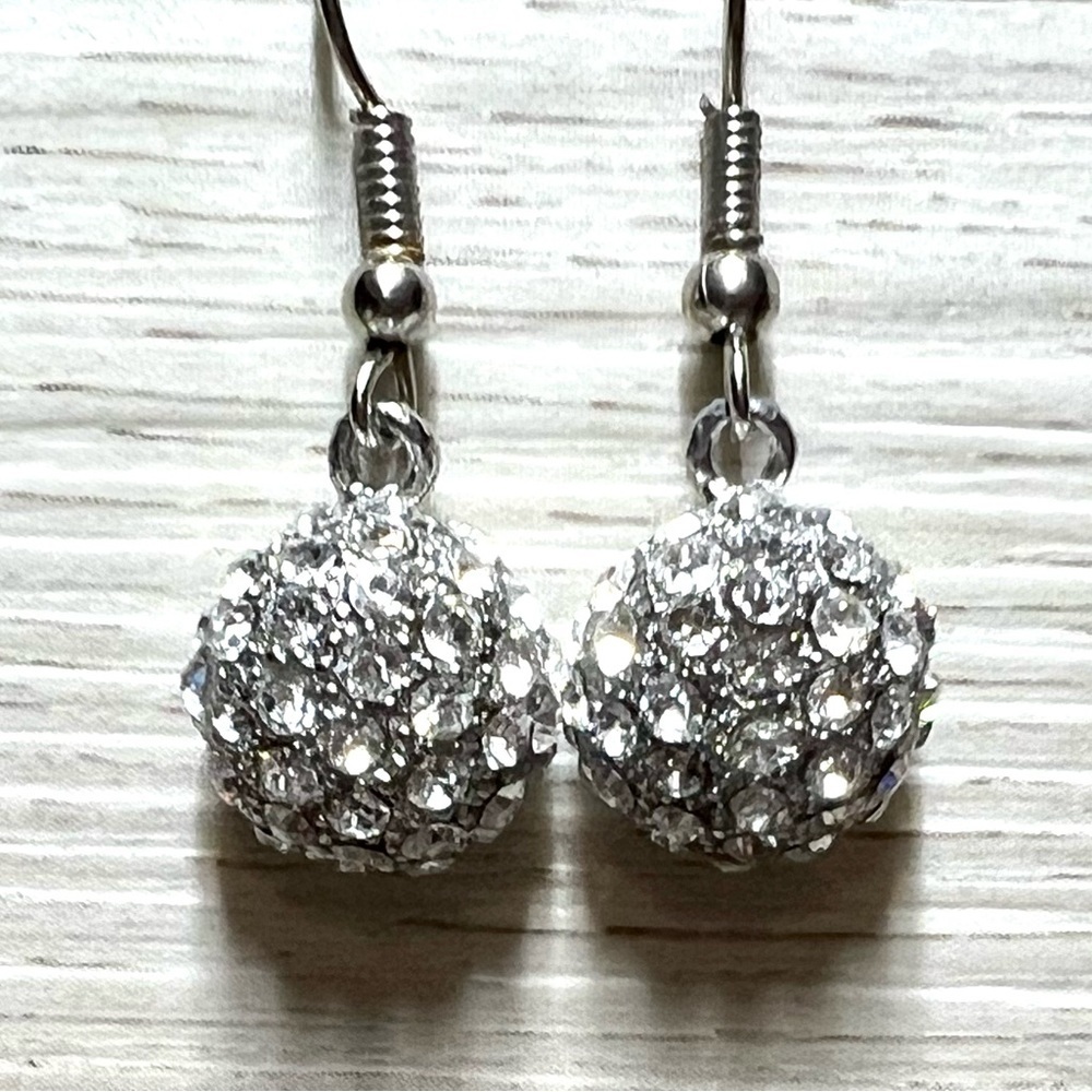 Silver Tone Crystal Pave Half Sphere Drop Earrings